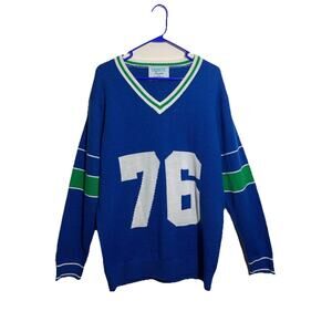 Seattle Seahawks Tribute Sweater Mens XL Throwback 76 Blue White Green V Neck